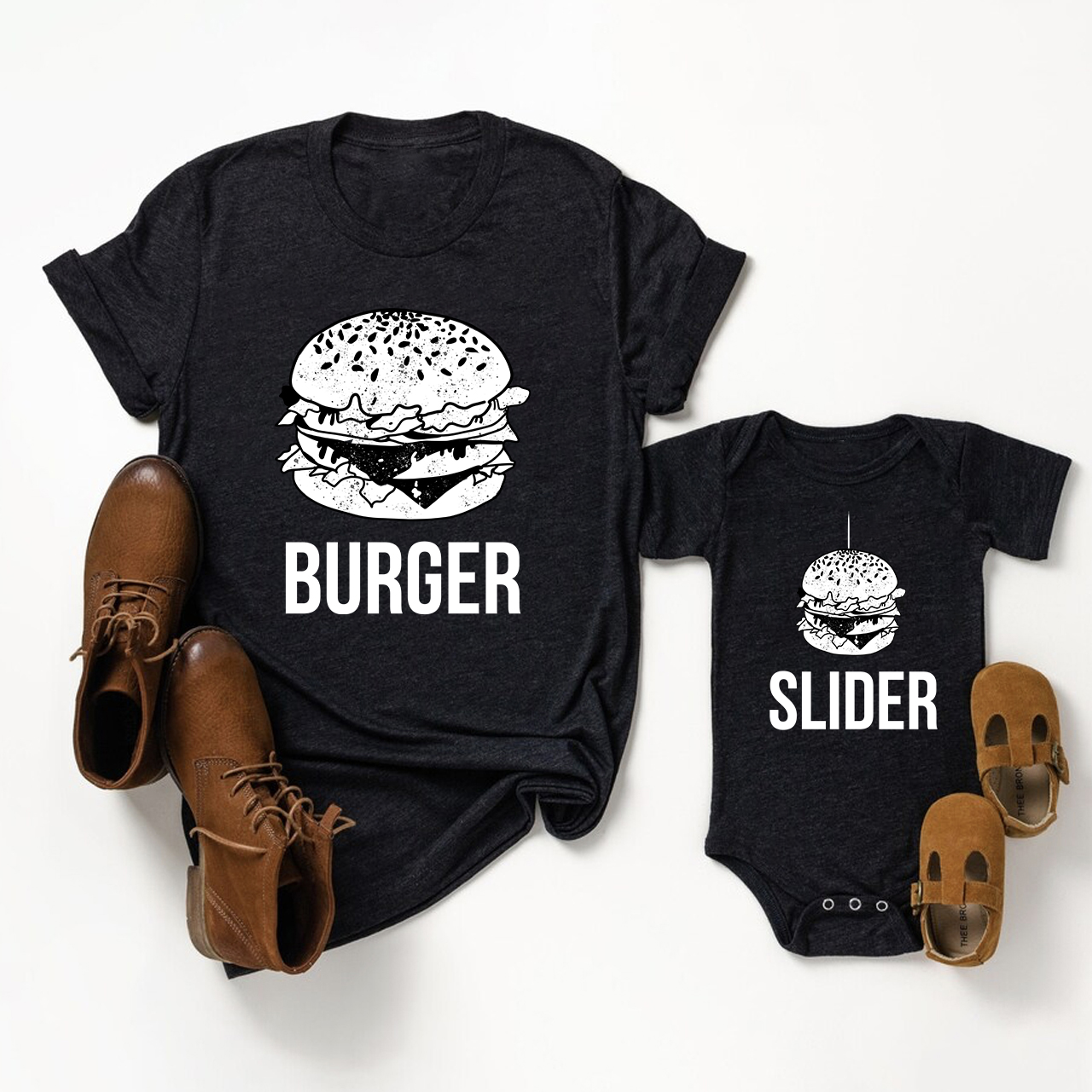 Matching First Father's Day Bodysuit & Shirts (Burger&Slider)