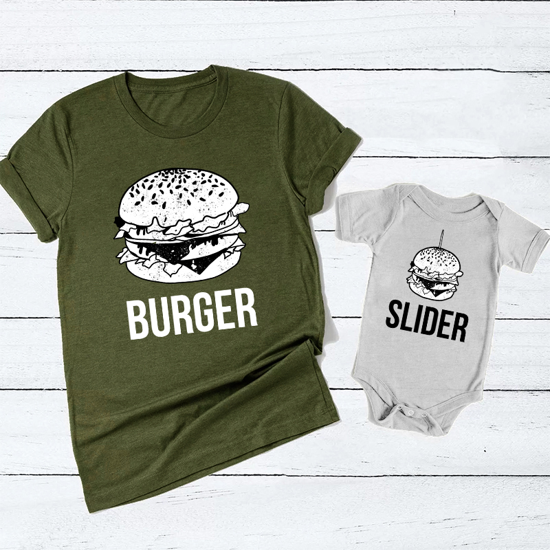 Matching First Father's Day Bodysuit & Shirts (Burger&Slider)
