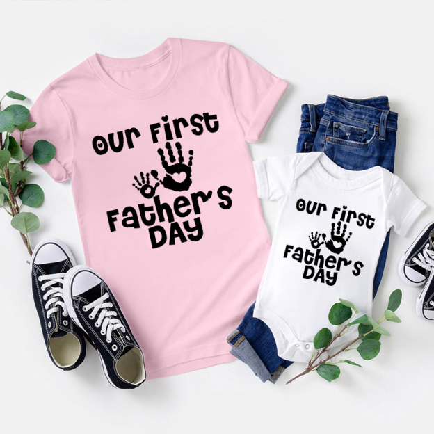 Our First Father's Day Handprint Matching Shirts