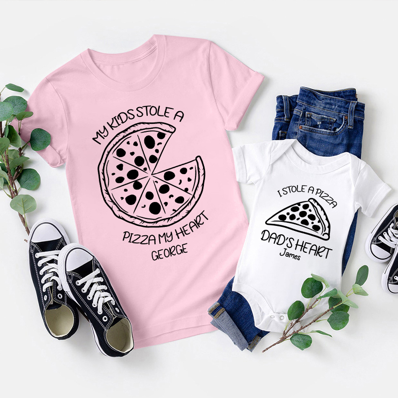 Matching First Father's Day Bodysuit & Shirts (Pizza)