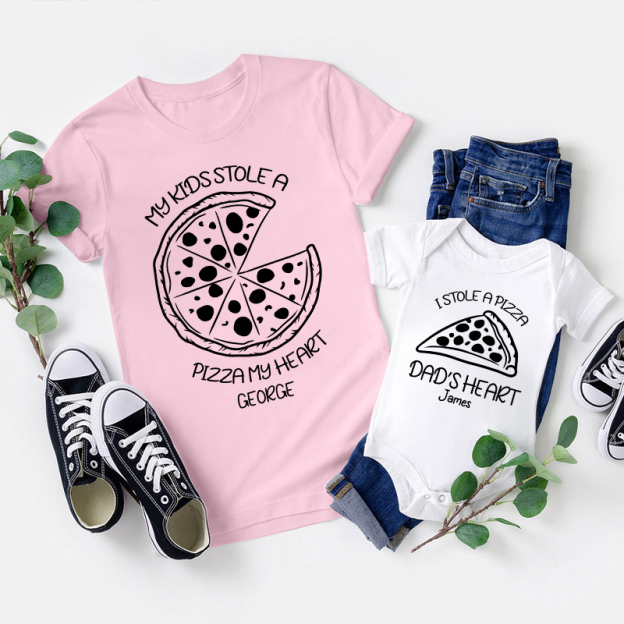 Matching First Father's Day Bodysuit & Shirts (Pizza)