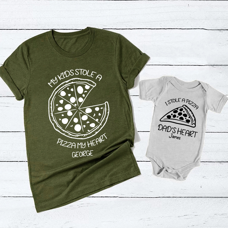 Matching First Father's Day Bodysuit & Shirts (Pizza)