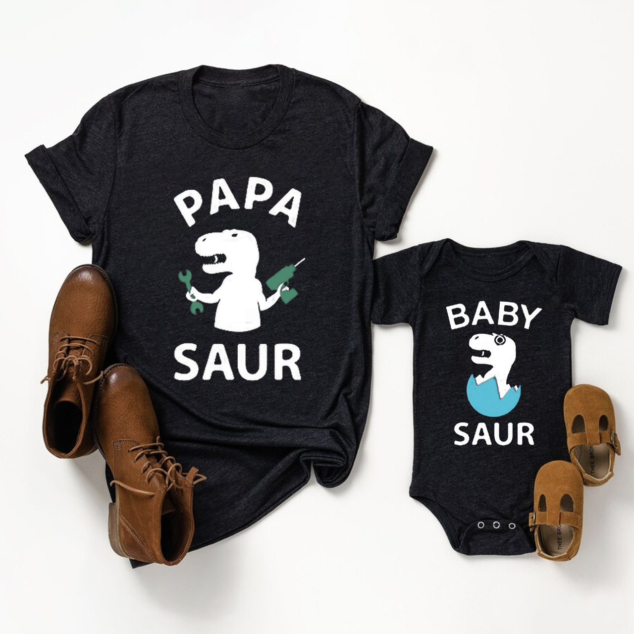 Trex Papa Baby Saur Father's Day Shirt & Baby Bodysuit