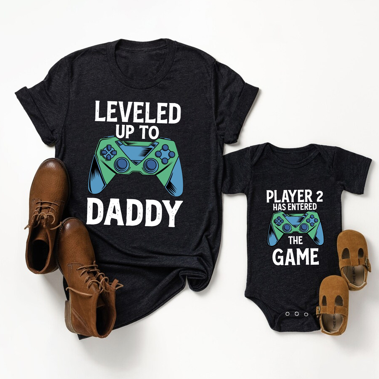 Leveled Up Dad And Son Matching Gift T-Shirts