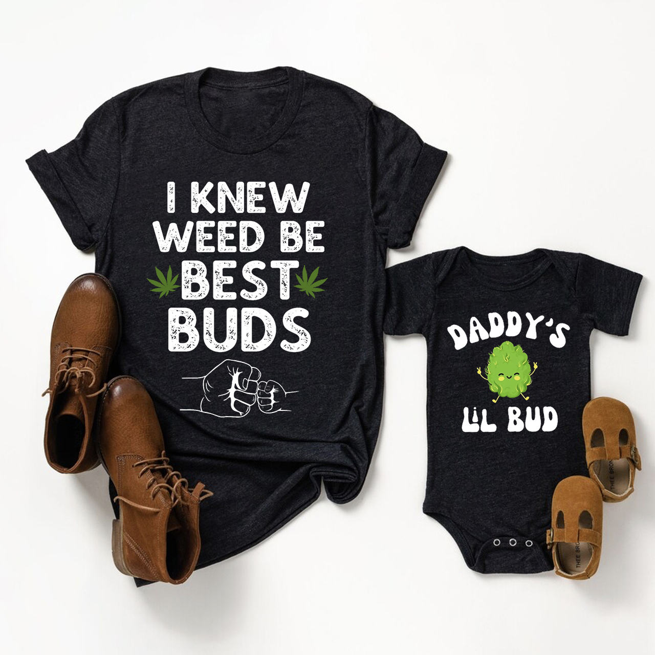 I Knew Weed Be Best Buds Father's Day Matching Gift Shirt