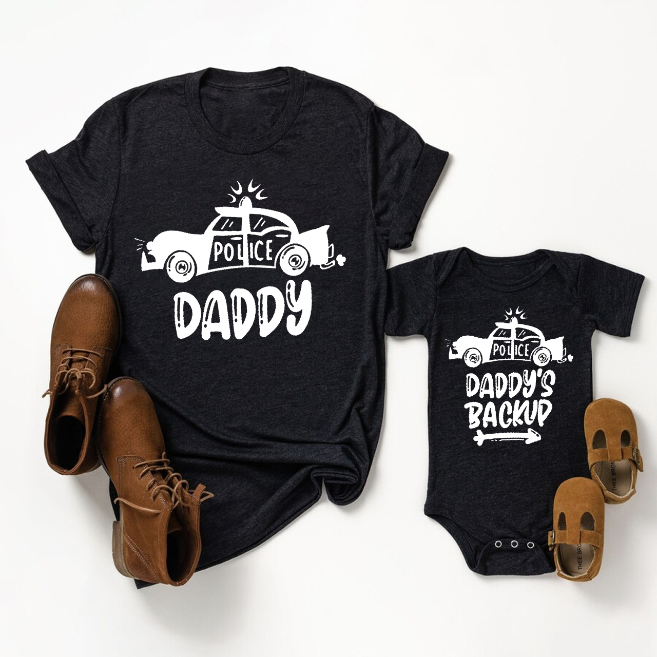 Police Daddy And Daddy's Backup Matching Father's Day Shirt