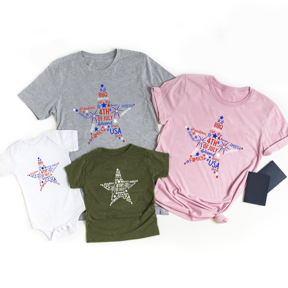 America Fourth of July Pentagram Matching T-shirts