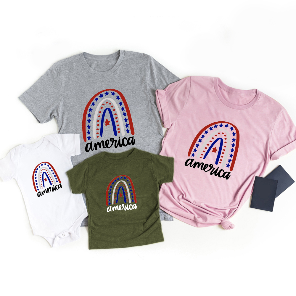 American Rainbow Independence Day Family Matching T-shirts