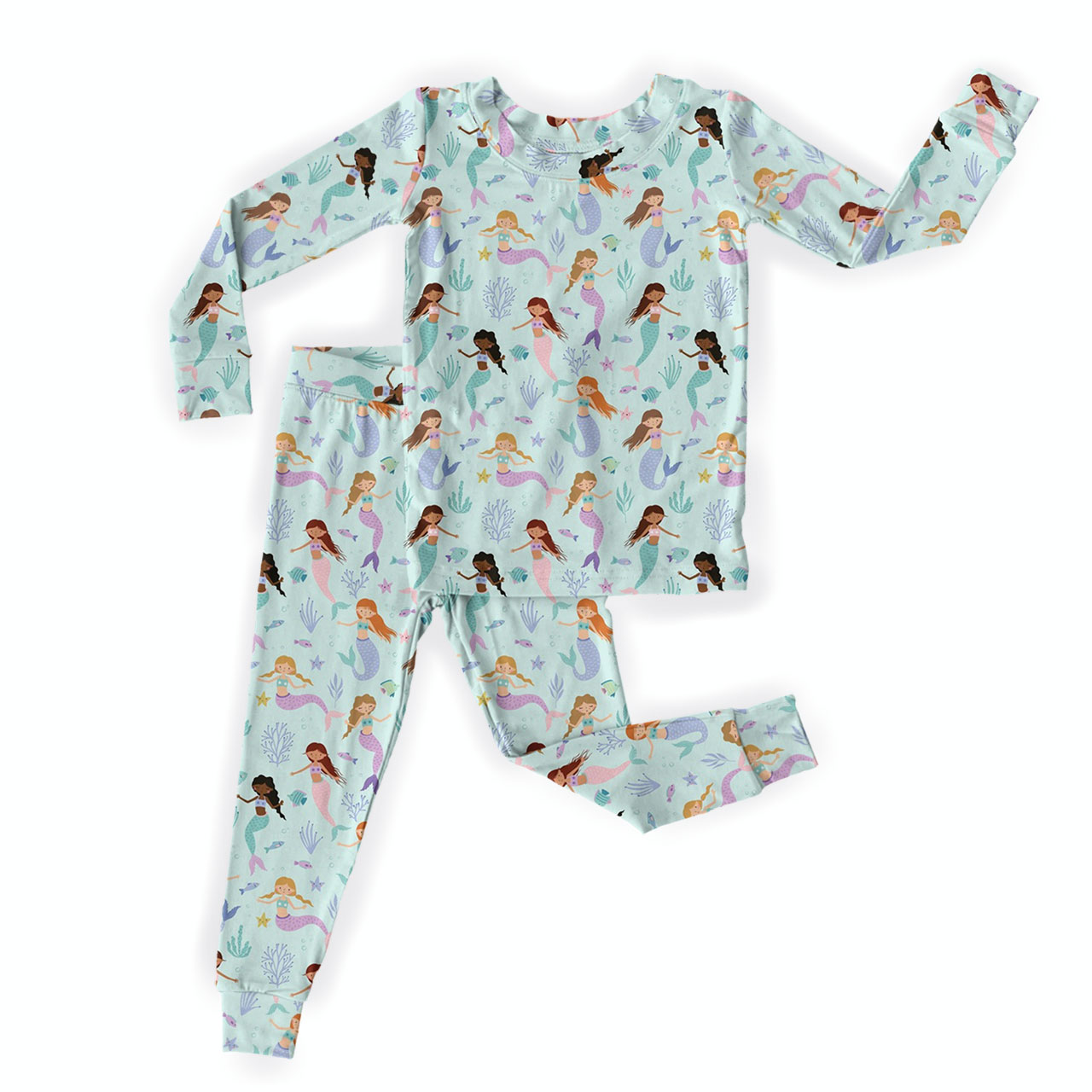 Mermaid Princess Two-Piece Pajama Set For Kids