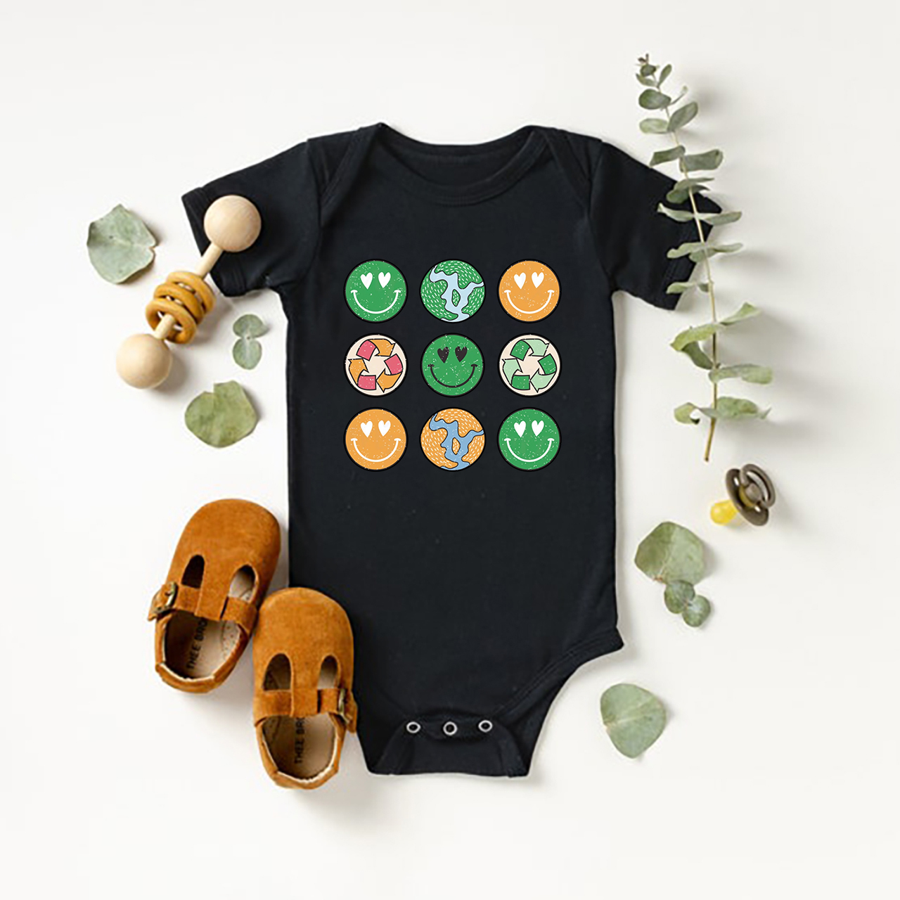 Hippie Smiley Everday Retro Earth Day Baby Bodysuit