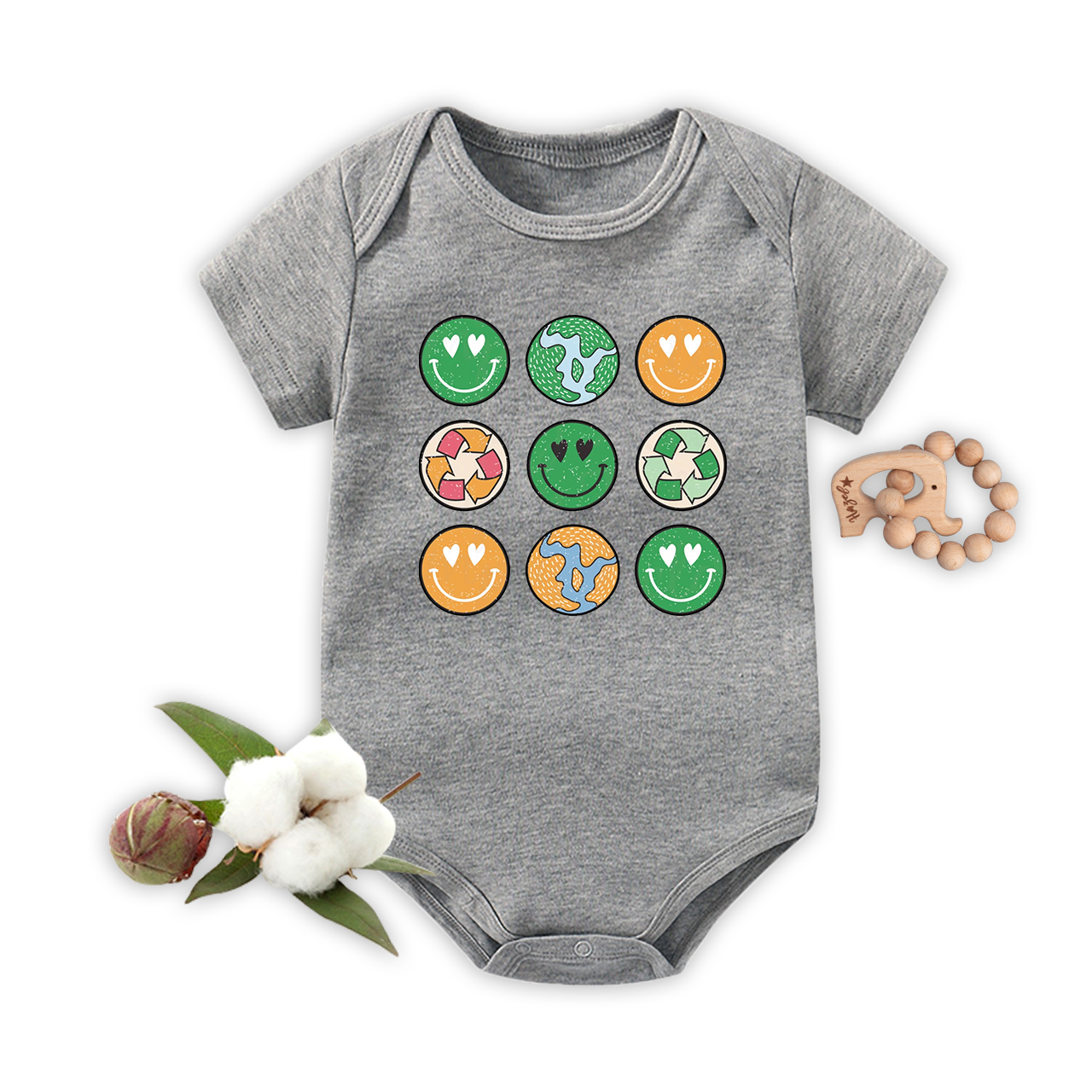 Hippie Smiley Everday Retro Earth Day Baby Bodysuit