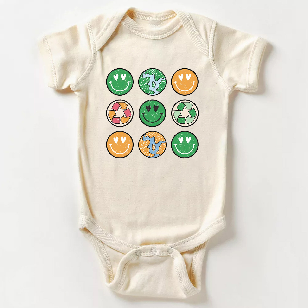 Hippie Smiley Everday Retro Earth Day Baby Bodysuit