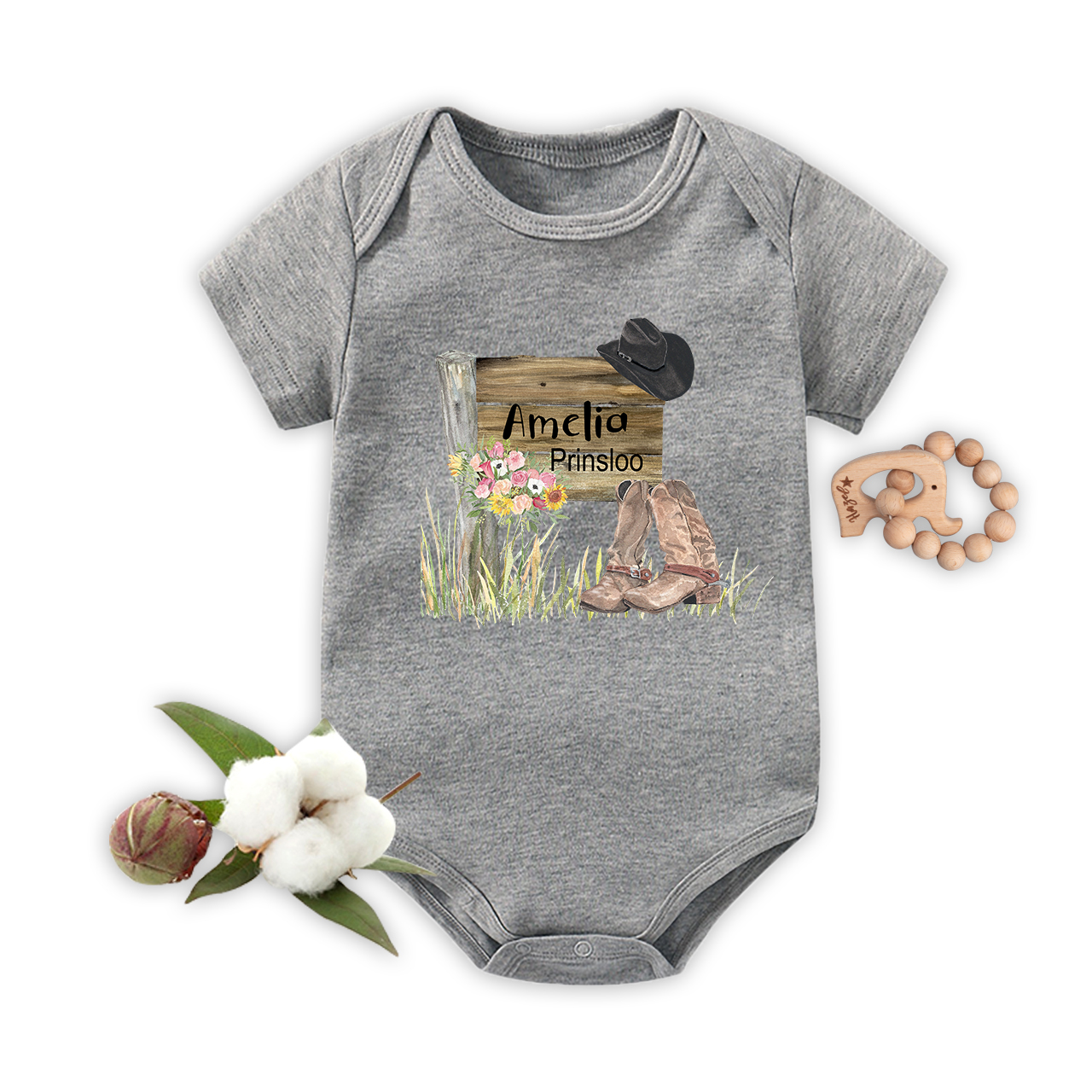Personalized Cowboy Girls Baby Bodysuit