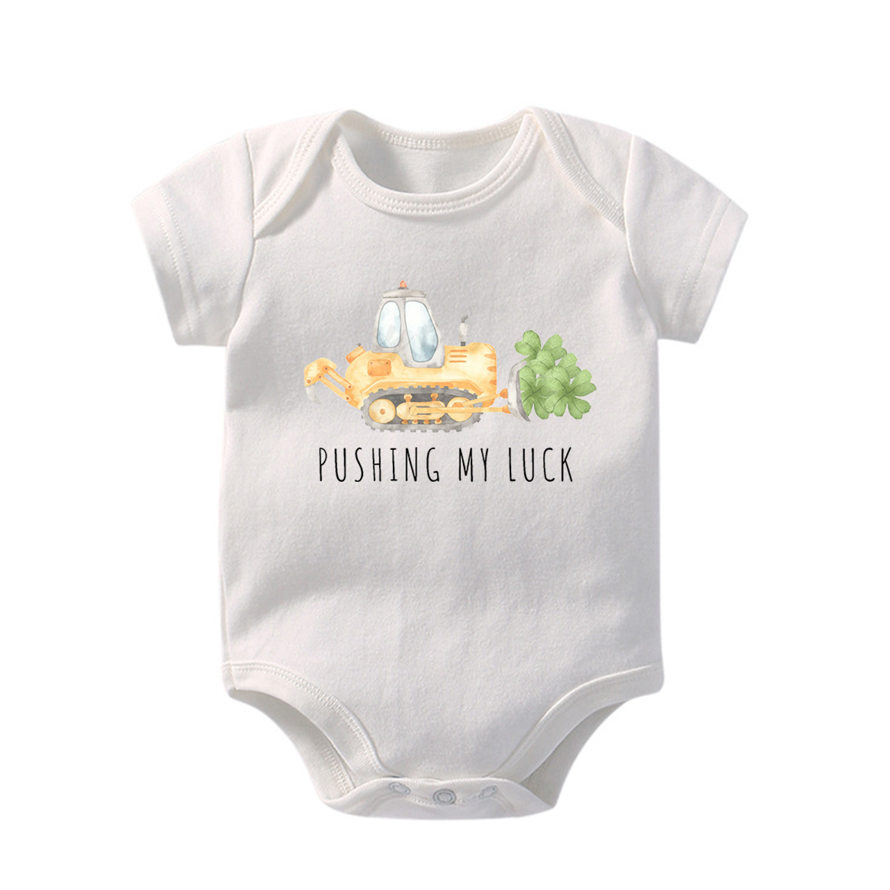 Watercolor Pushing My Luck Construction St. Patrick's Day Baby Bodysuit