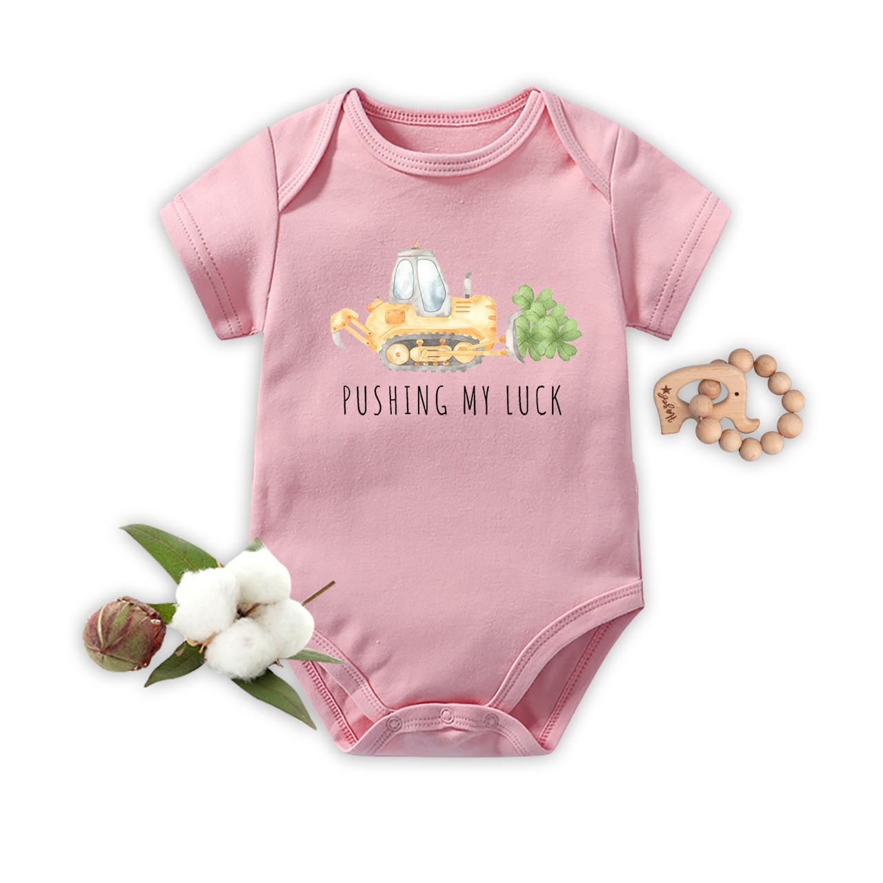 Watercolor Pushing My Luck Construction St. Patrick's Day Baby Bodysuit