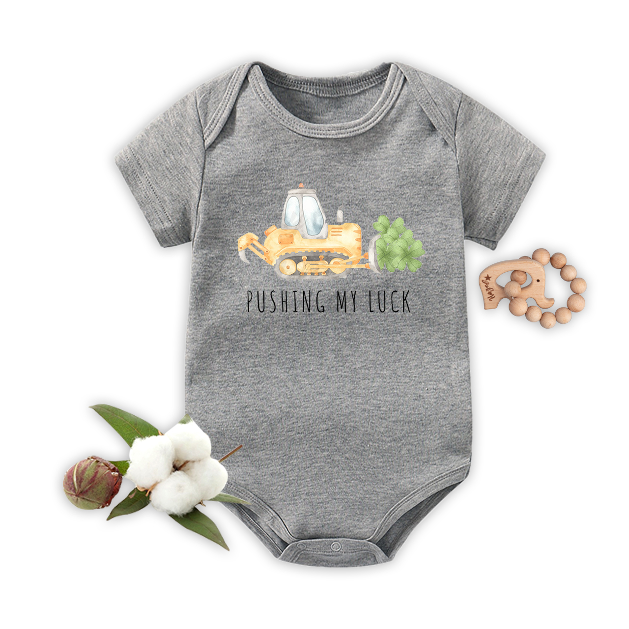 Watercolor Pushing My Luck Construction St. Patrick's Day Baby Bodysuit