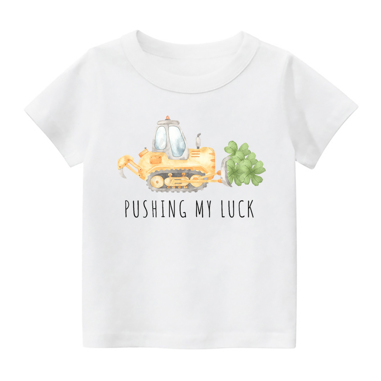 Watercolor Pushing My Luck Construction St. Patrick's Day Shirt For Kids