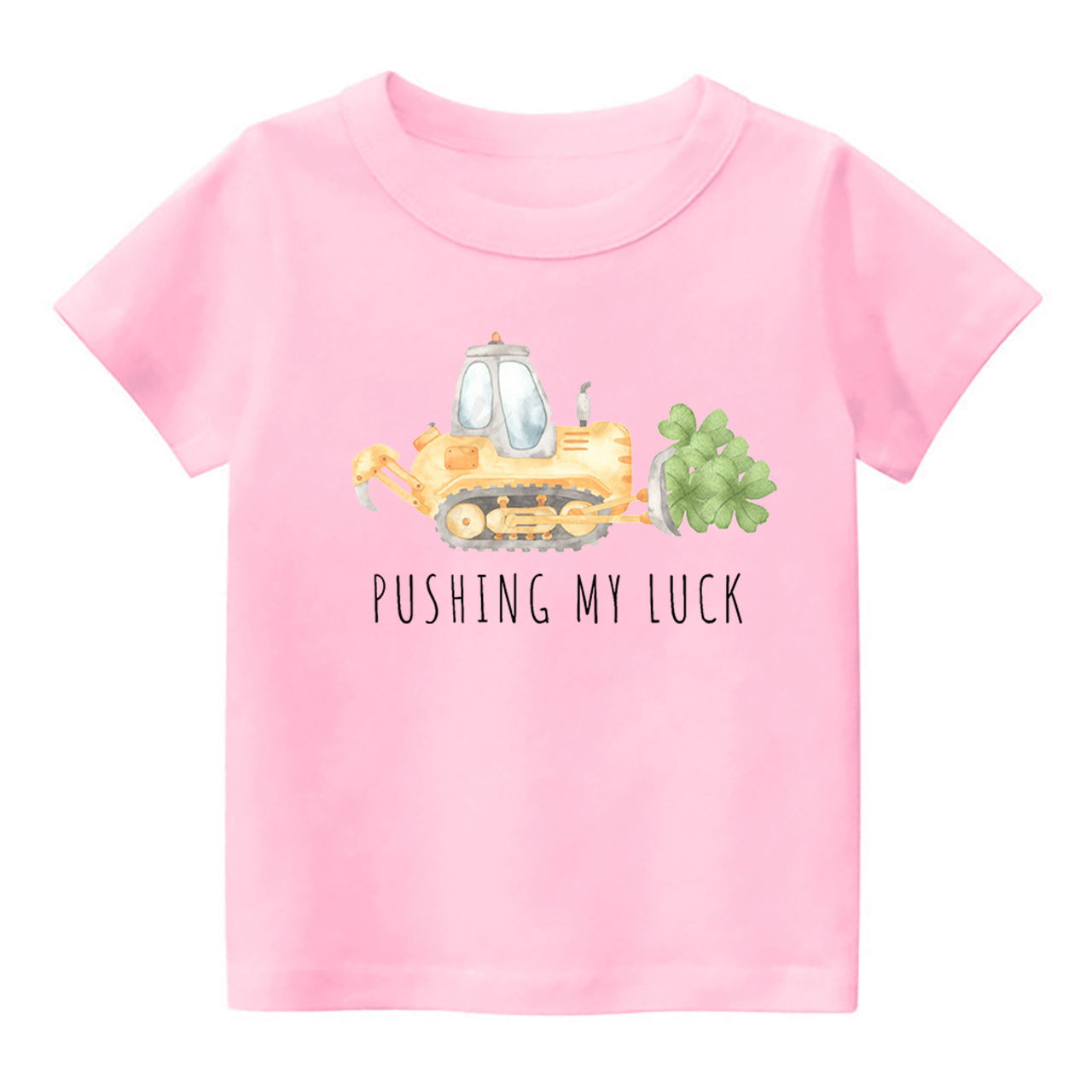 Watercolor Pushing My Luck Construction St. Patrick's Day Shirt For Kids