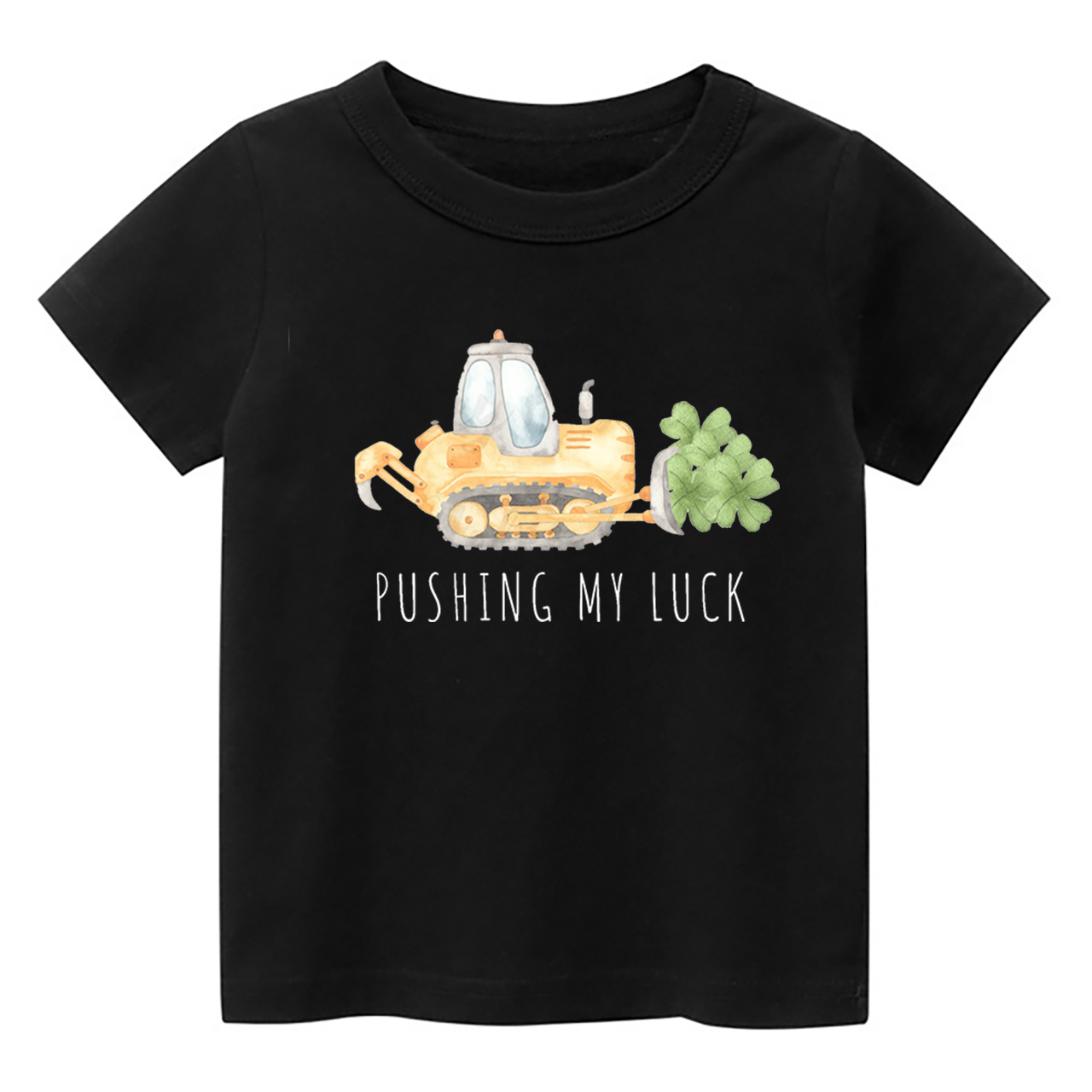Watercolor Pushing My Luck Construction St. Patrick's Day Shirt For Kids