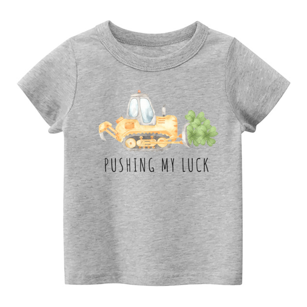 Watercolor Pushing My Luck Construction St. Patrick's Day Shirt For Kids