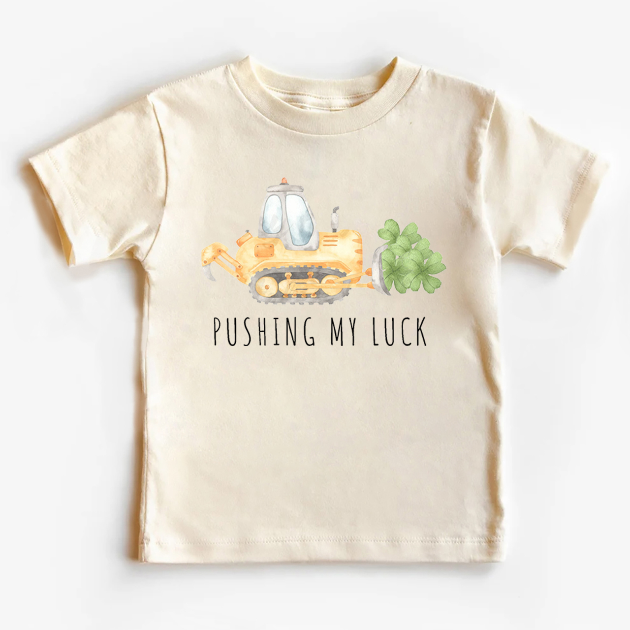 Watercolor Pushing My Luck Construction St. Patrick's Day Shirt For Kids