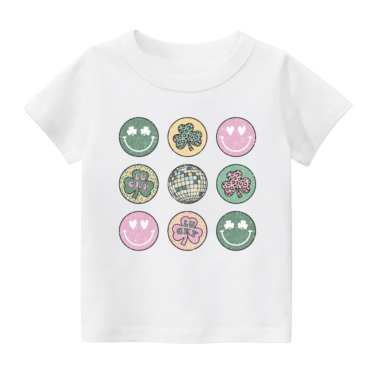 Retro St Patrick's Smiley Clover Disco Shirt For Kids
