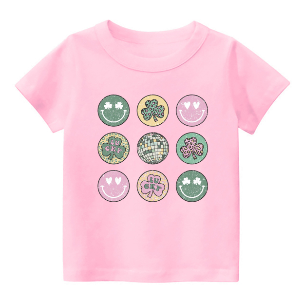 Retro St Patrick's Smiley Clover Disco Shirt For Kids