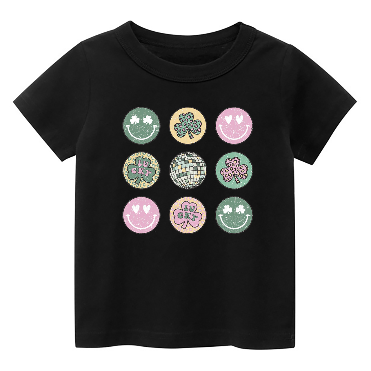 Retro St Patrick's Smiley Clover Disco Shirt For Kids