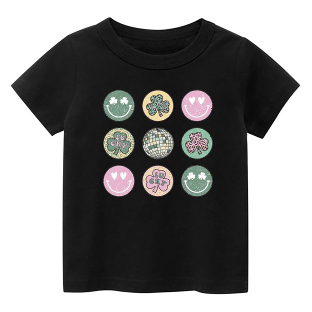 Retro St Patrick's Smiley Clover Disco Shirt For Kids