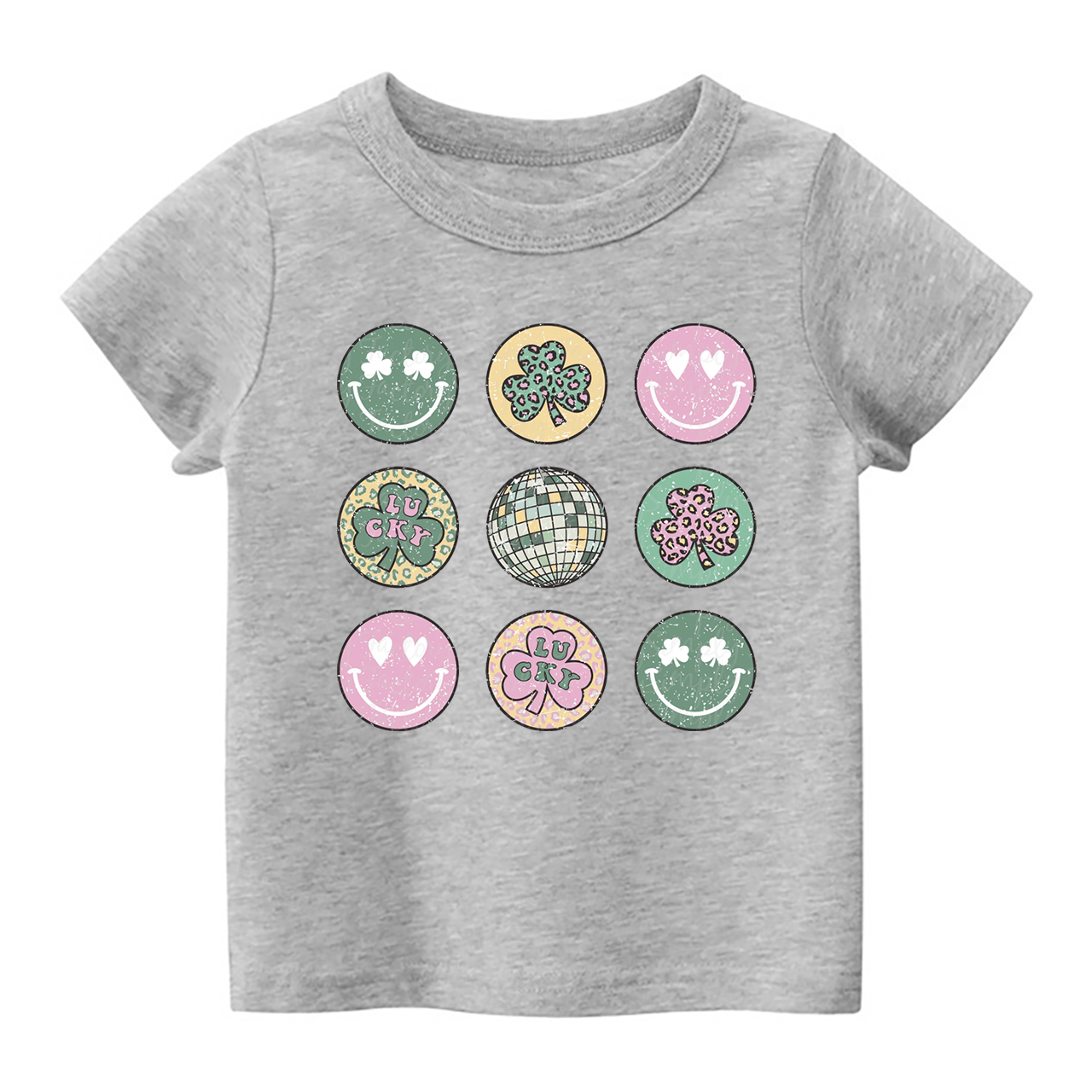 Retro St Patrick's Smiley Clover Disco Shirt For Kids