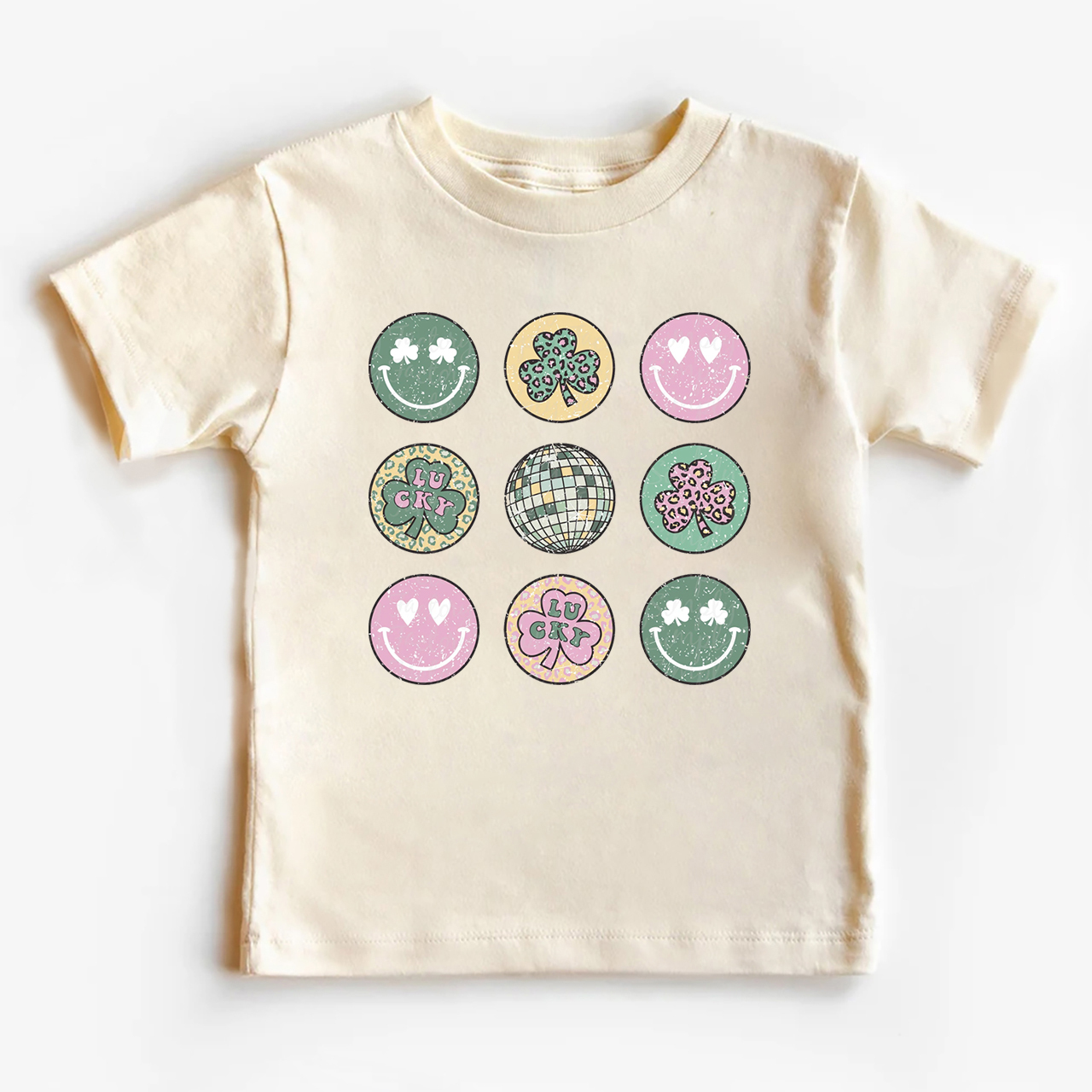 Retro St Patrick's Smiley Clover Disco Shirt For Kids