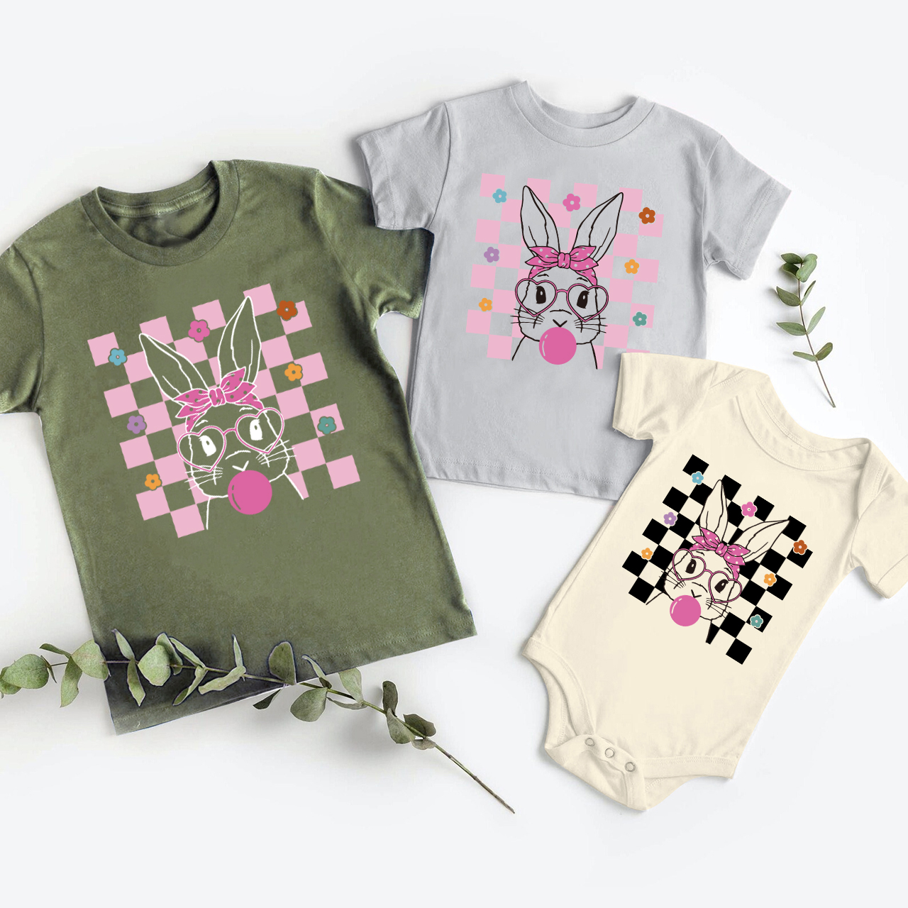 Cute Bunny With Bandana Glasses Bubblegum For Easter Day