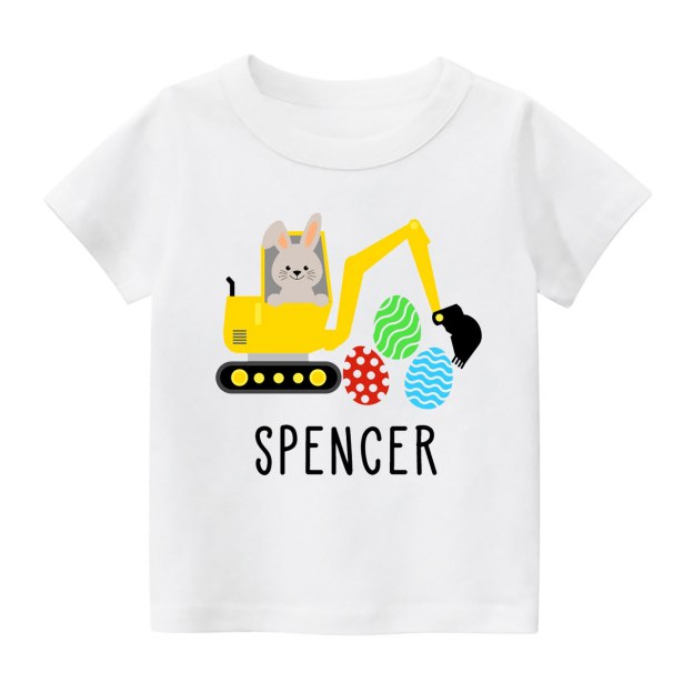 Easter Custom Name Bunny Excavator Kids T-Shirt