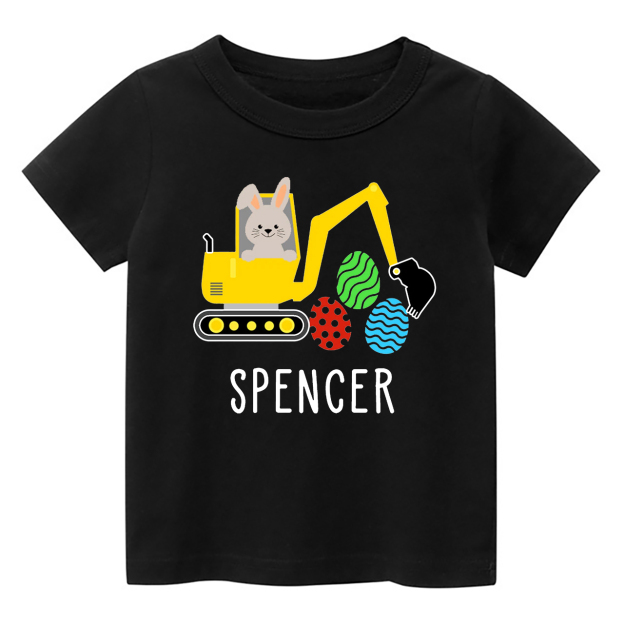 Easter Custom Name Bunny Excavator Kids T-Shirt