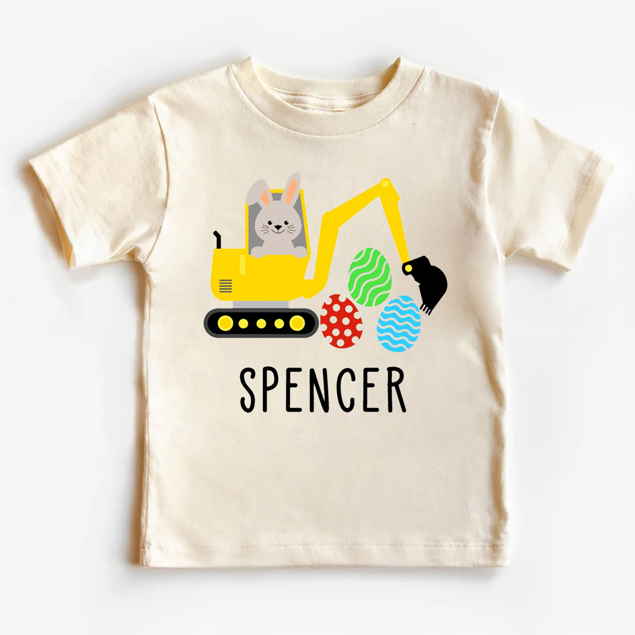 Easter Custom Name Bunny Excavator Kids T-Shirt