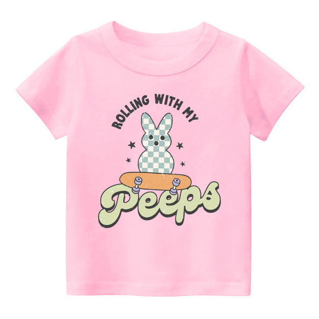 Retro Easter Shirt Rollin With My Peeps Kids T-Shirt