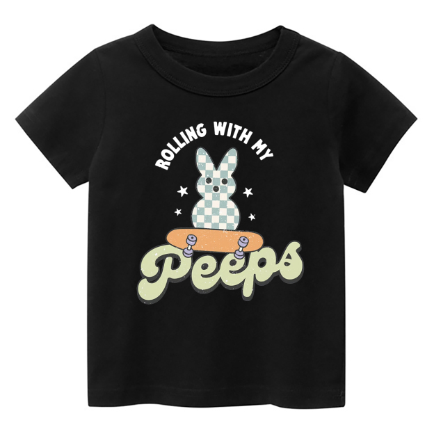 Retro Easter Shirt Rollin With My Peeps Kids T-Shirt