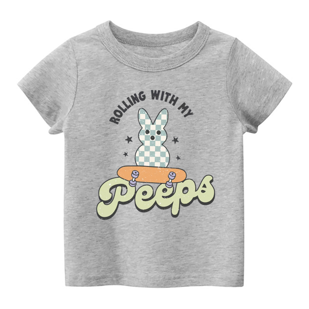 Retro Easter Shirt Rollin With My Peeps Kids T-Shirt