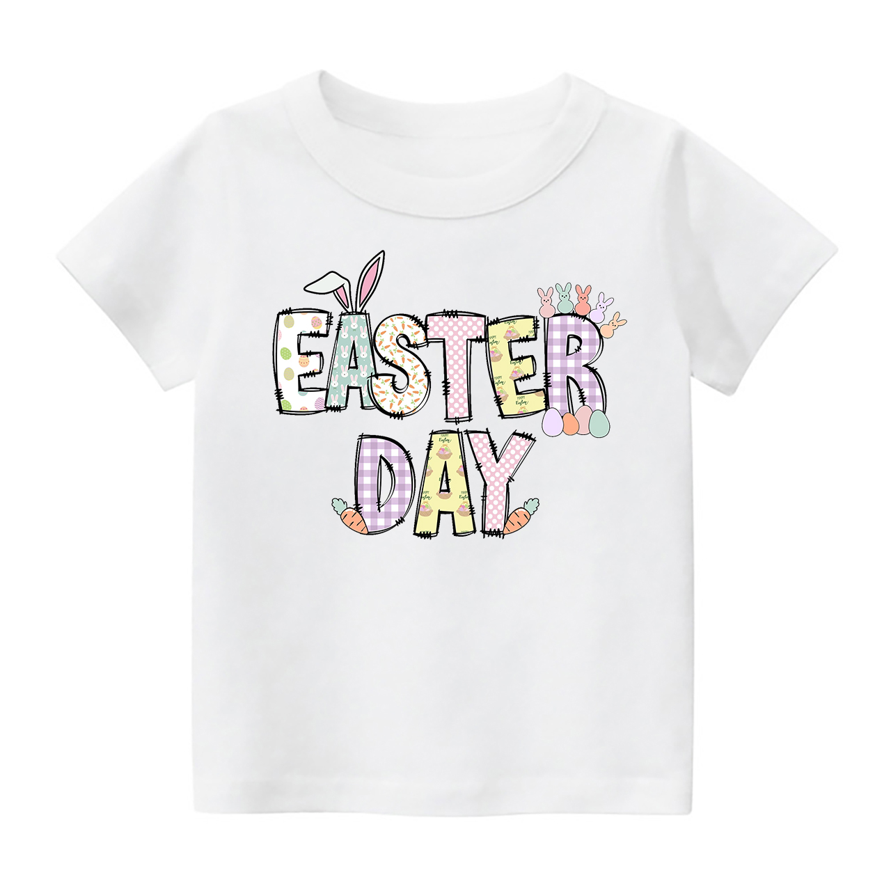 Personalized  Alphabet Bunny Easter Eggs T-Shirt For Kids