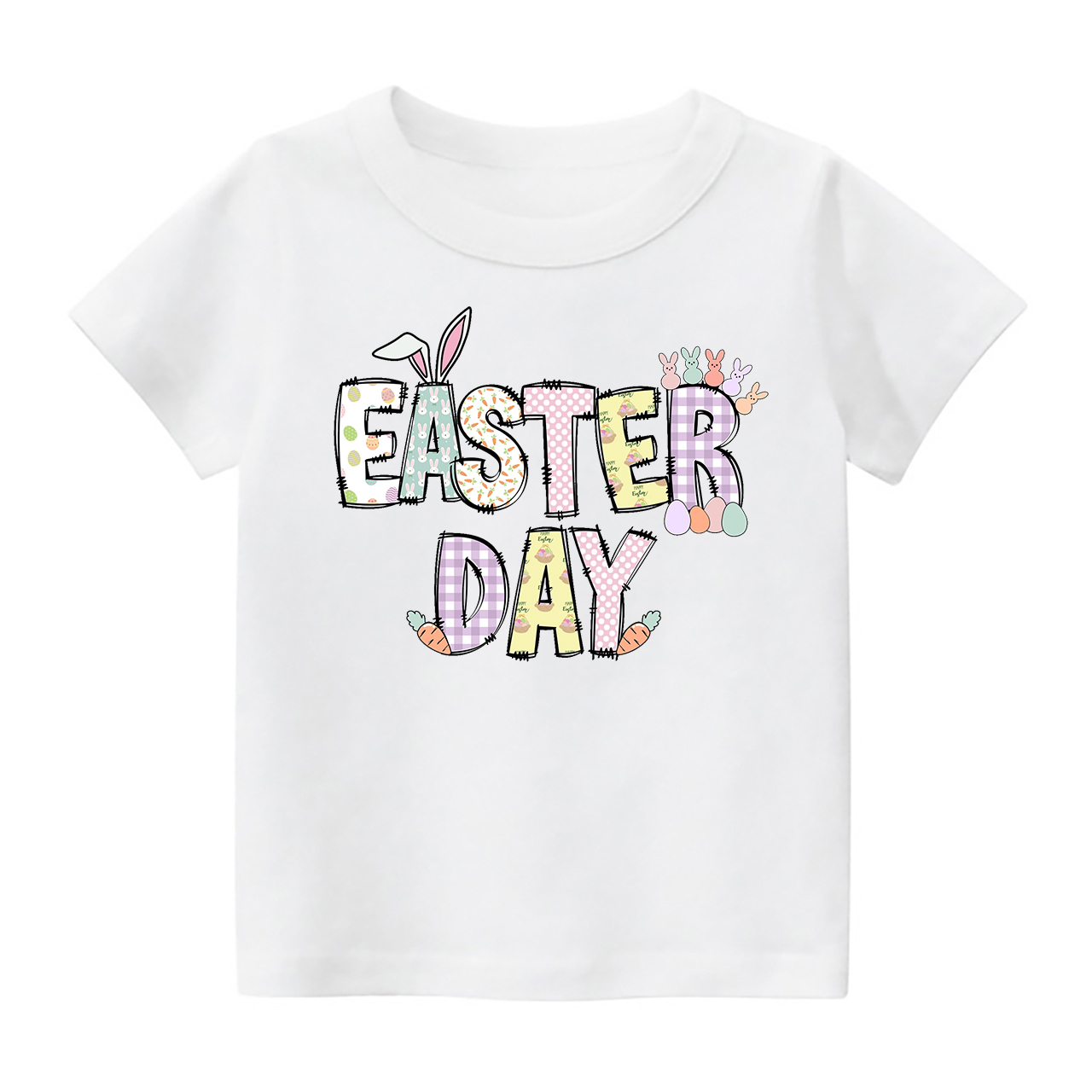 Personalized  Alphabet Bunny Easter Eggs T-Shirt For Kids