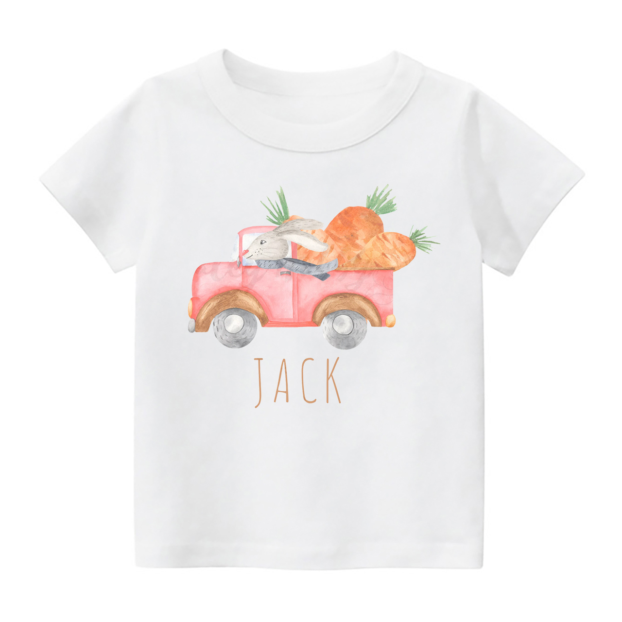 Personalized Watercolor Easter Bunny Truck With Carrots Toddler Shirt