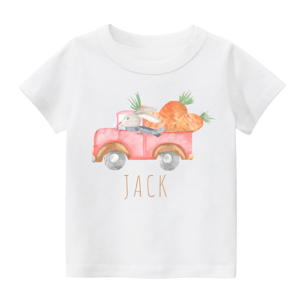 Personalized Watercolor Easter Bunny Truck With Carrots Toddler Shirt