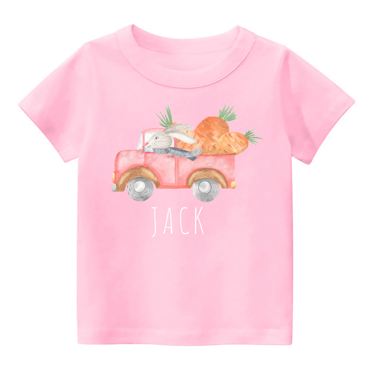 Personalized Watercolor Easter Bunny Truck With Carrots Toddler Shirt
