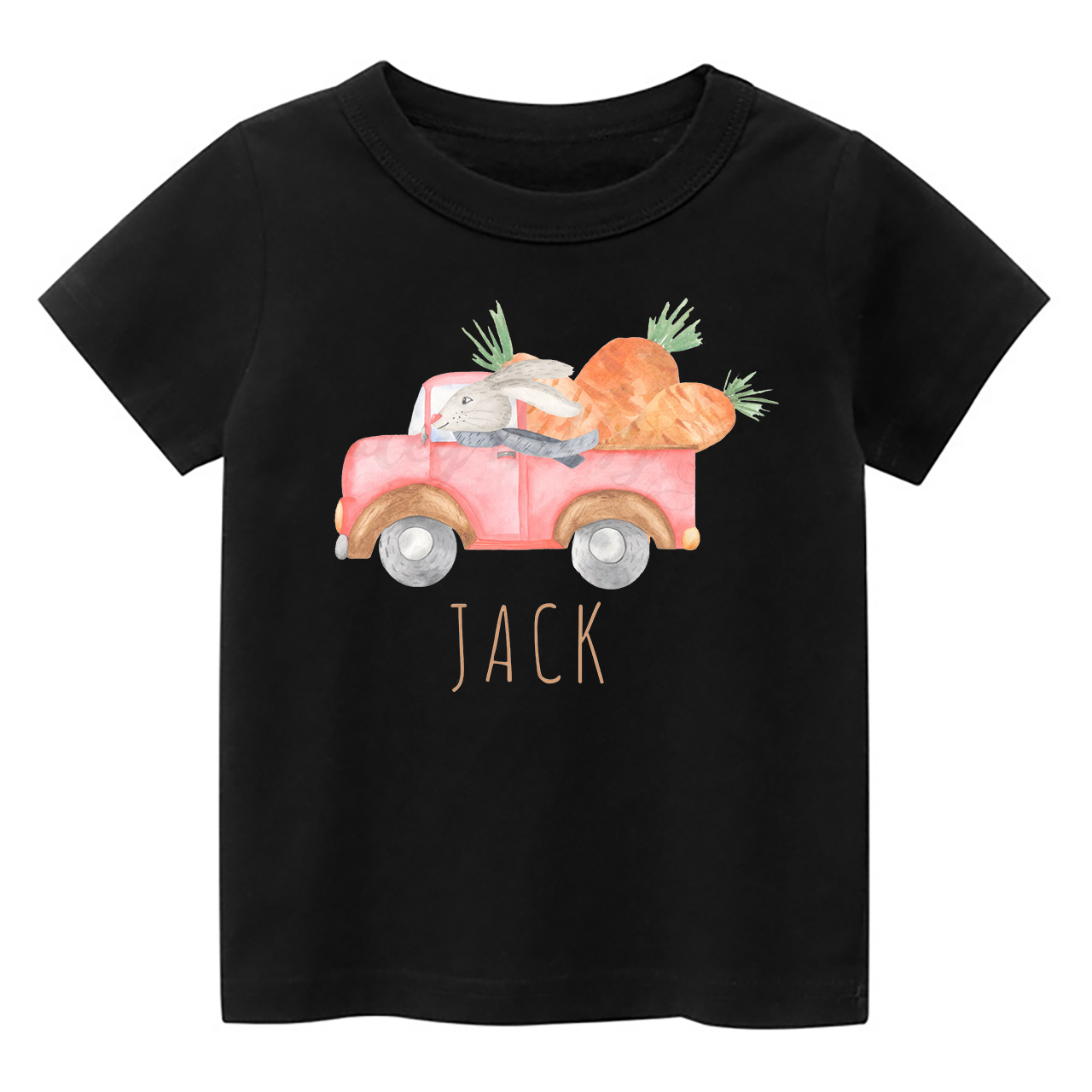 Personalized Watercolor Easter Bunny Truck With Carrots Toddler Shirt