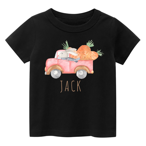 Personalized Watercolor Easter Bunny Truck With Carrots Toddler Shirt