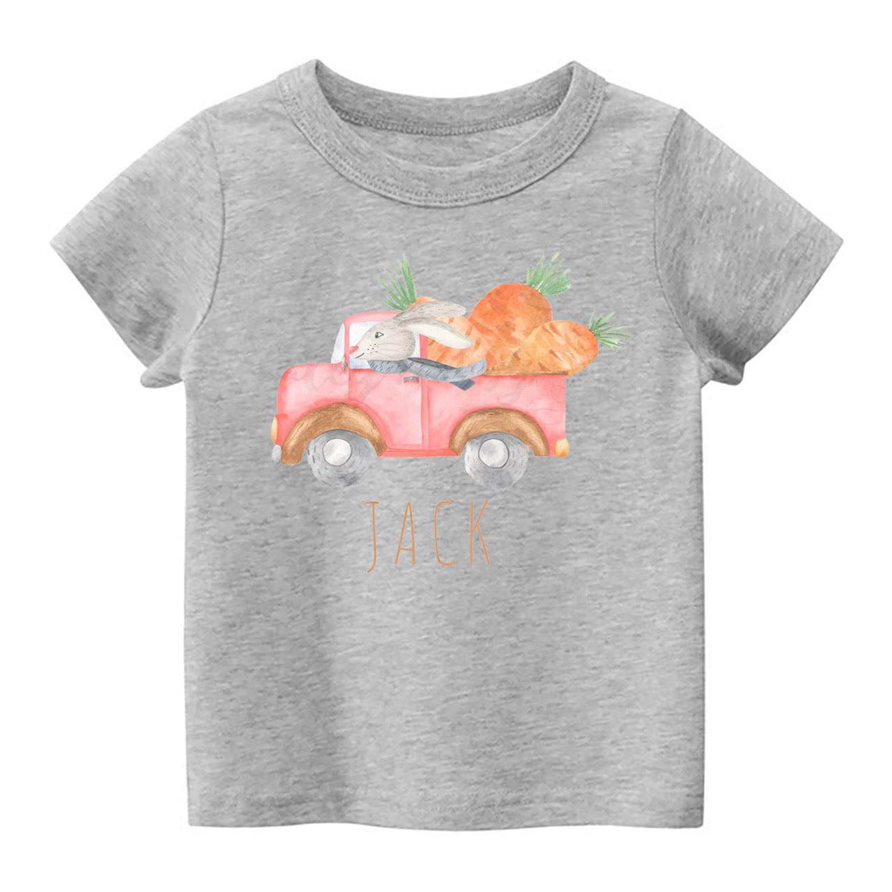 Personalized Watercolor Easter Bunny Truck With Carrots Toddler Shirt