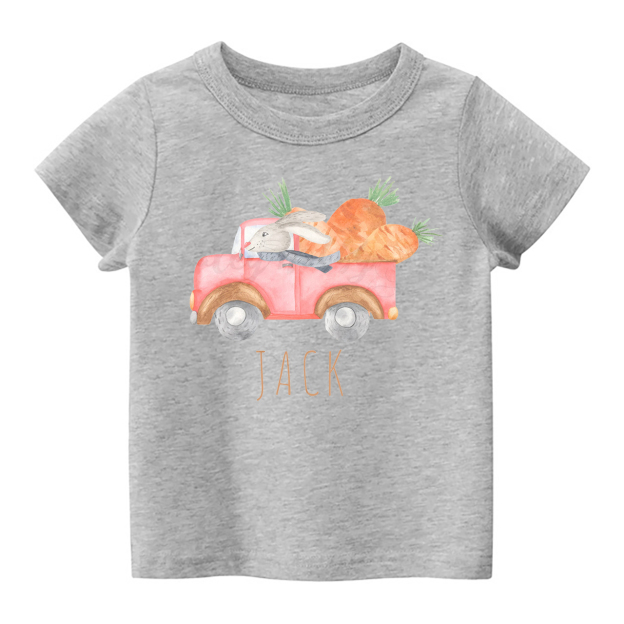 Personalized Watercolor Easter Bunny Truck With Carrots Toddler Shirt