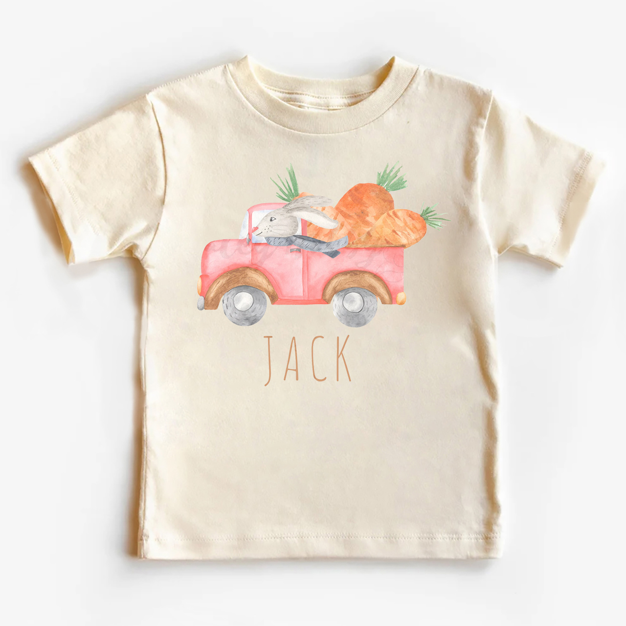 Personalized Watercolor Easter Bunny Truck With Carrots Toddler Shirt