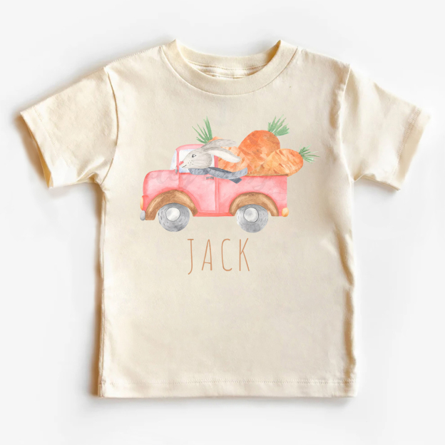 Personalized Watercolor Easter Bunny Truck With Carrots Toddler Shirt