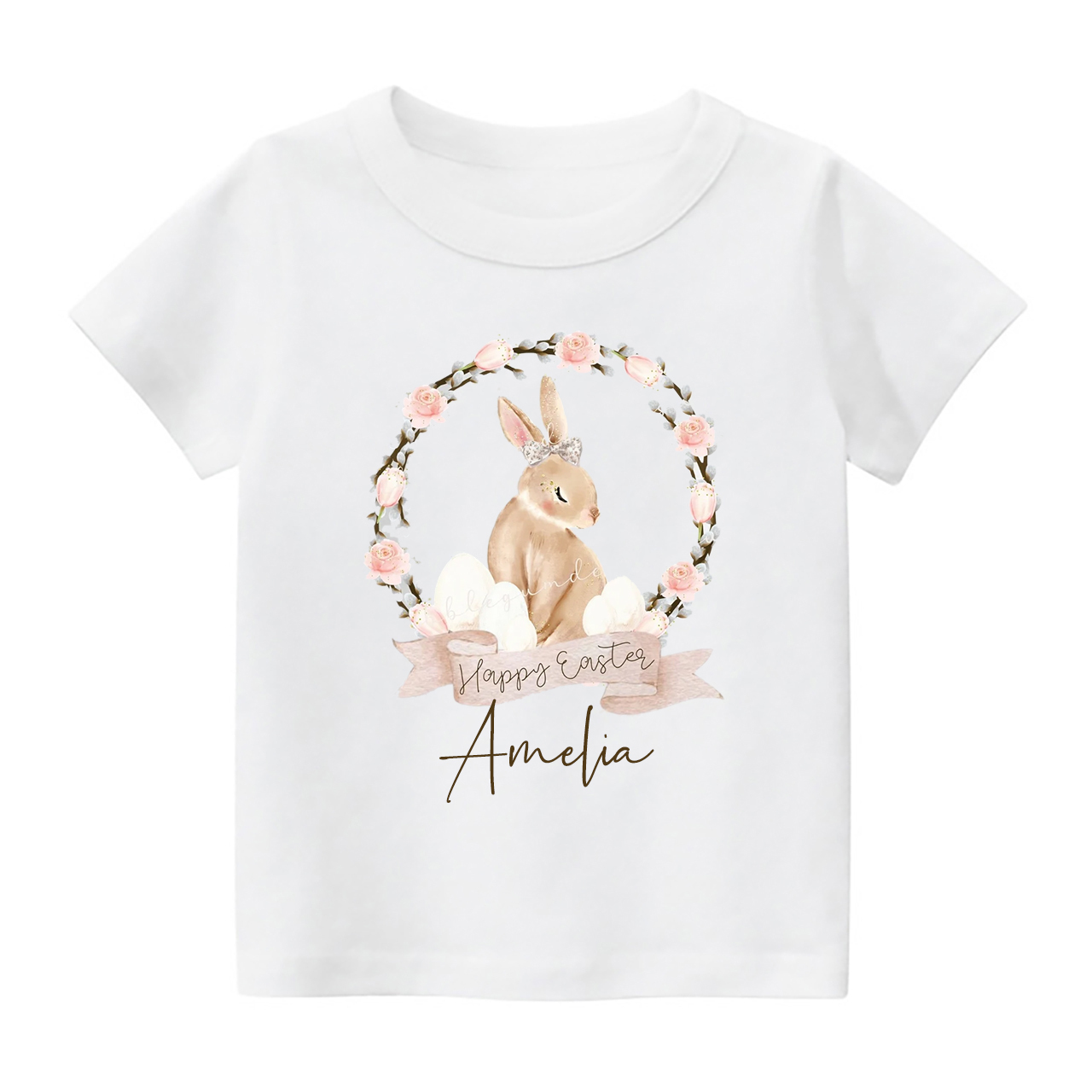 Brown Easter Bunny Floral Wreath Toddler Shirt